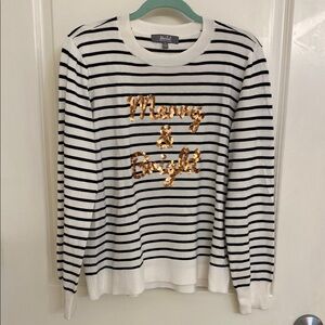 Christmas Holiday White and Black Striped Sweater